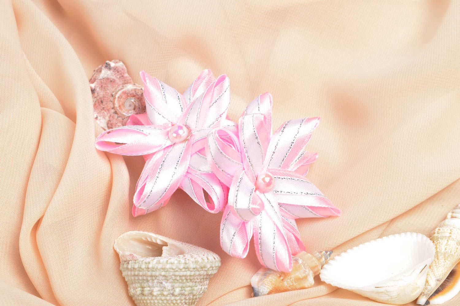 Handmade flower hair clips 2 tender pink hair ties designer accessories photo 1
