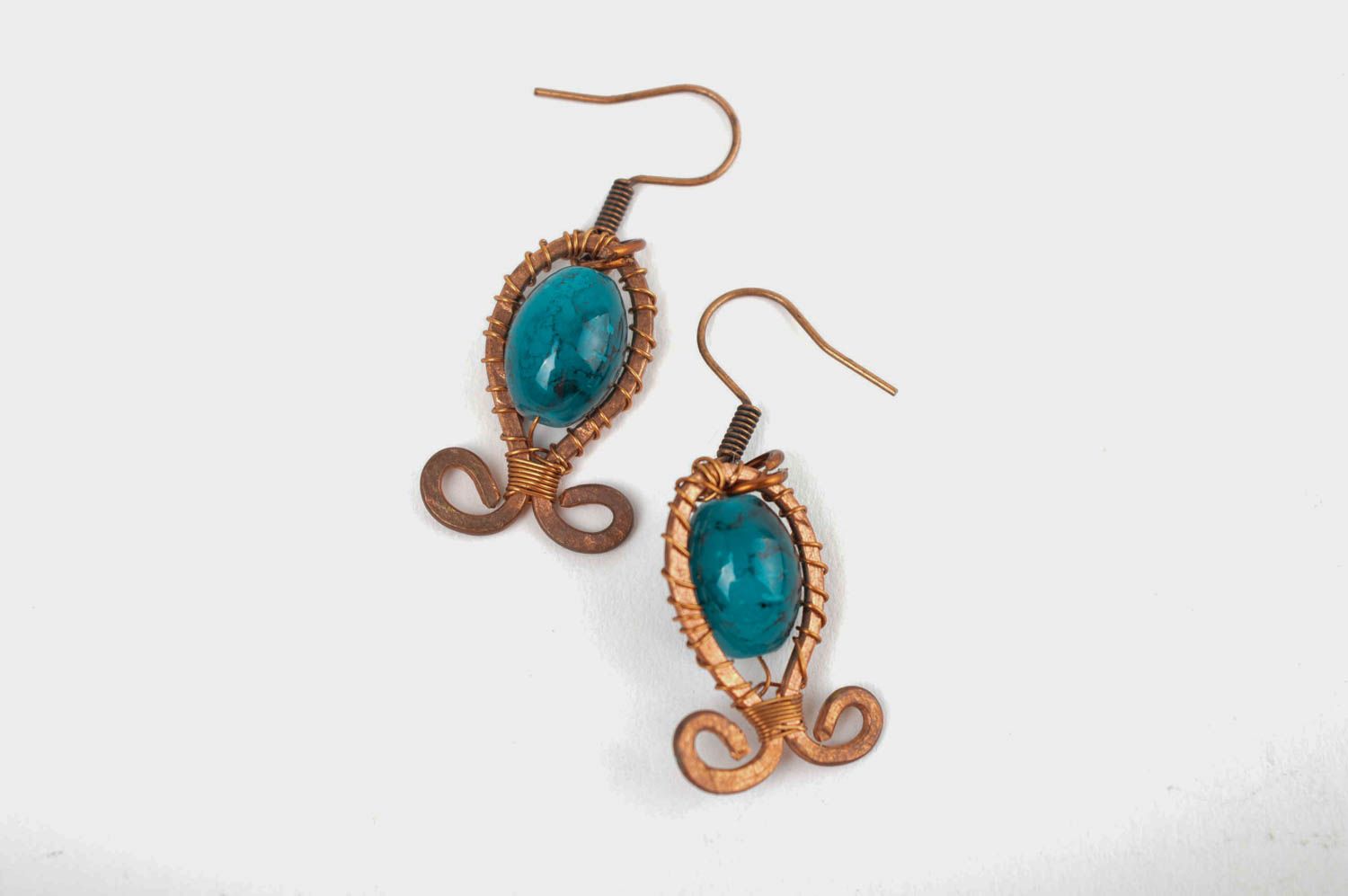 Handmade jewelry copper earrings with beads wire wrap copper earrings water photo 5