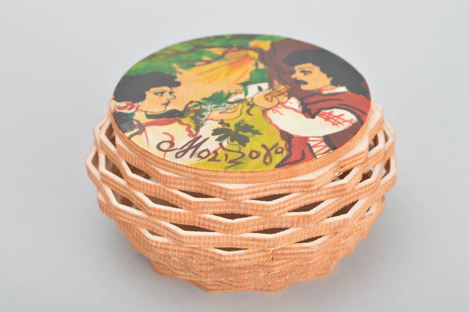 Bemalte Schatulle aus Furnierholz für Schmucksachen künstlerische Handarbeit foto 1
