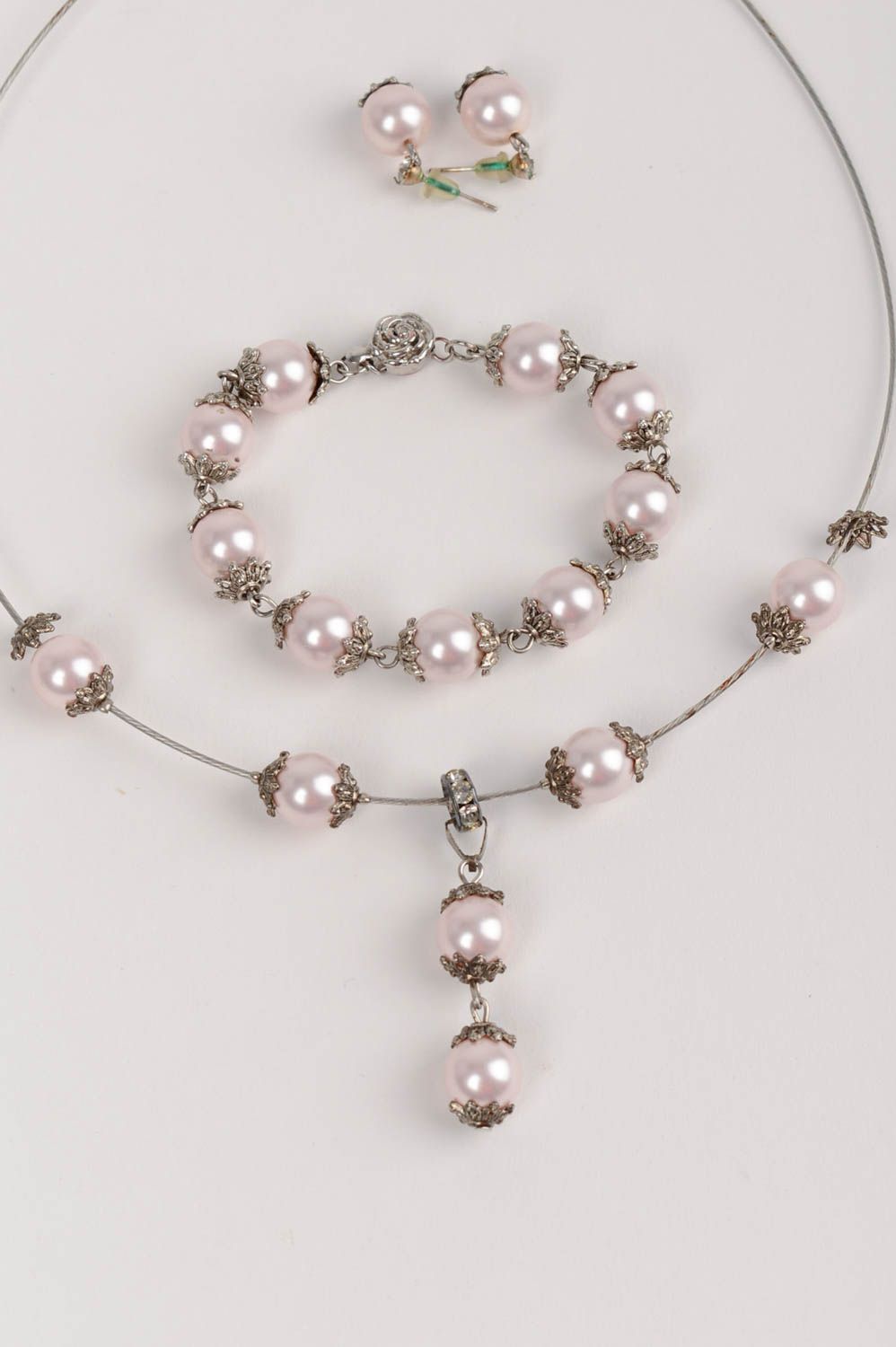 Conjunto de accesorios de perlas cerámicas artesanal collar pendientes pulsera foto 4