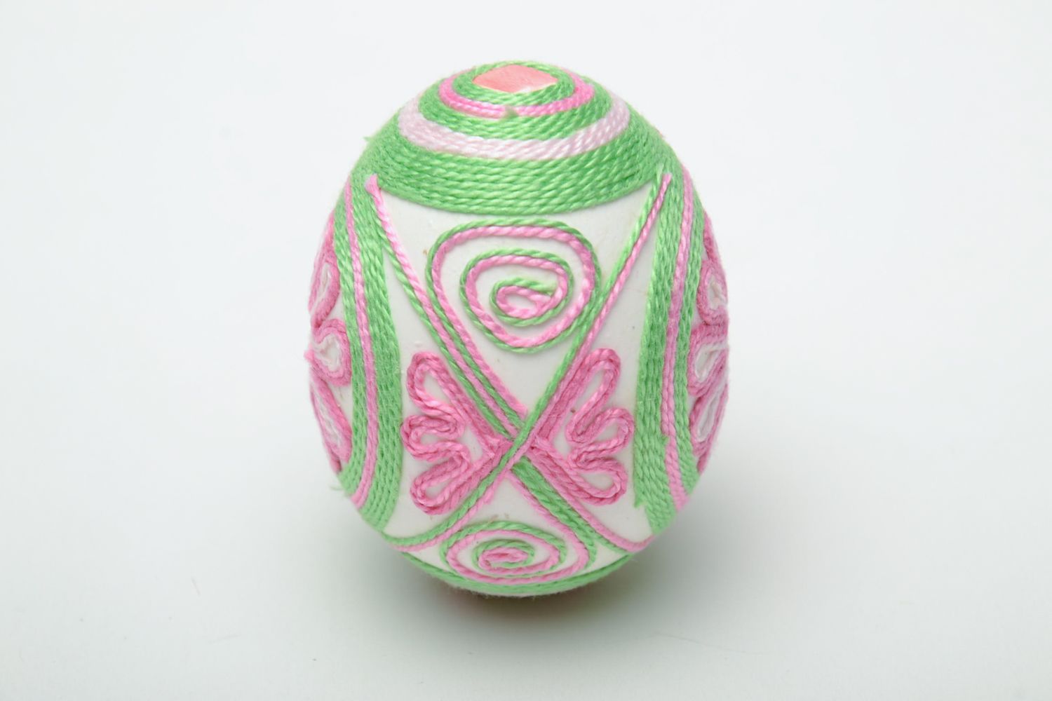 Decorative Easter egg ornamented with threads photo 3