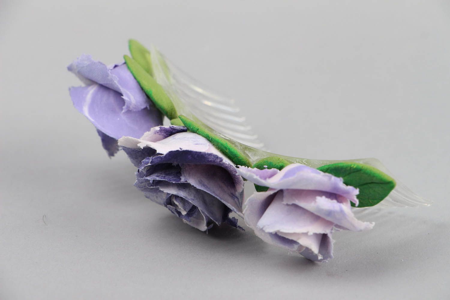 Purple barrette comb with roses photo 3