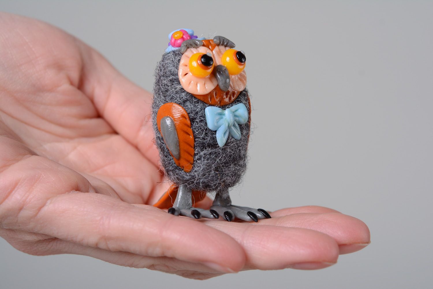 Homemade miniature felted wool toy Owl photo 5