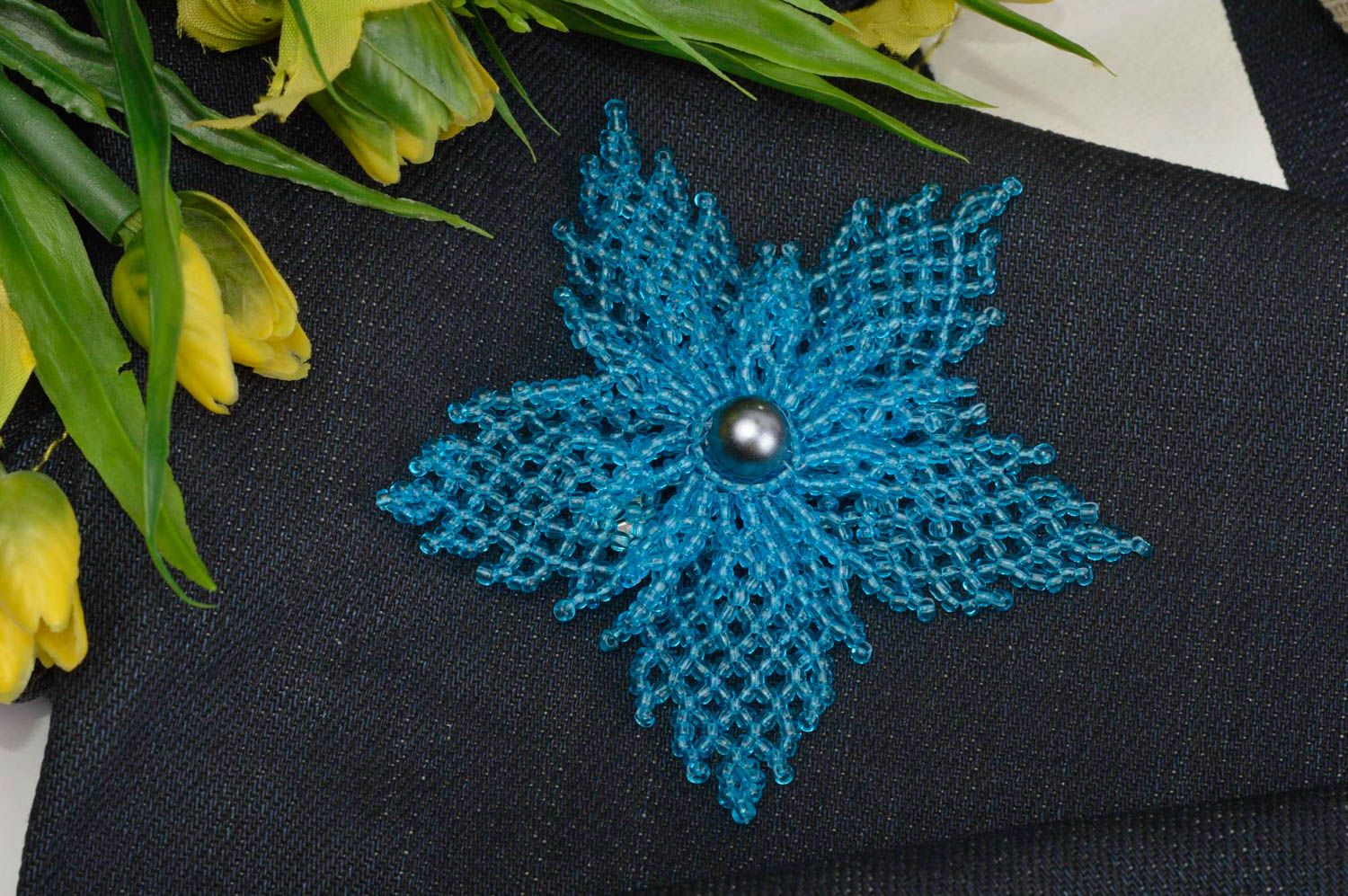 Handmade Brosche für Kleid Designer Accessoire ausgefallener Schmuck Blume blau foto 1