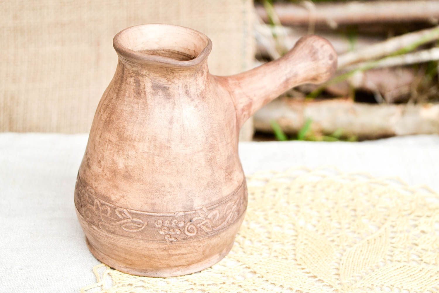 Ceramic cezve handmade coffee pot clay tableware kitchen decor eco pottery photo 1