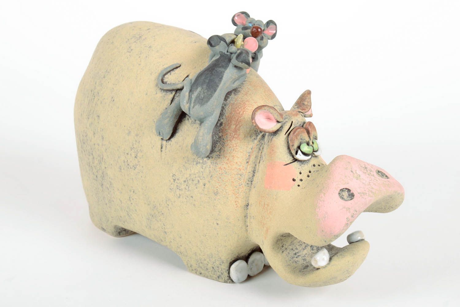 Tirelire en céramique artisanale en forme d'hippopotame photo 5