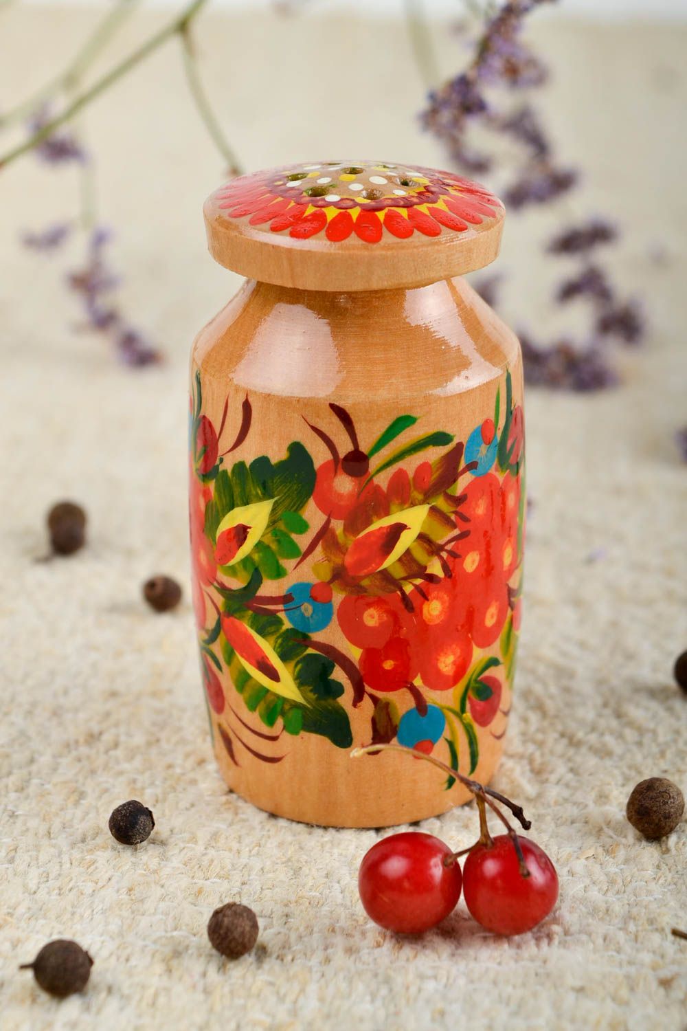 Handmade Salz Dose aus Holz Küchen Zubehör Aufbewahrung Gewürze grelle Blumen foto 1