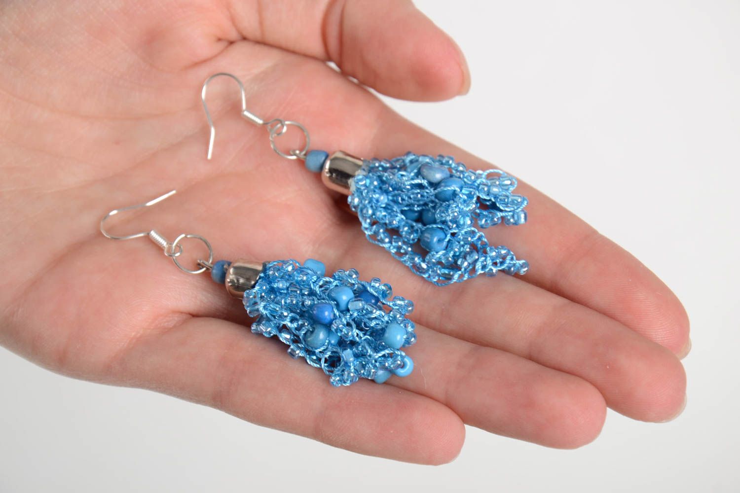 Серьги ручной работы ажурные модные серьги голубая нить серьги из бисера фото 2