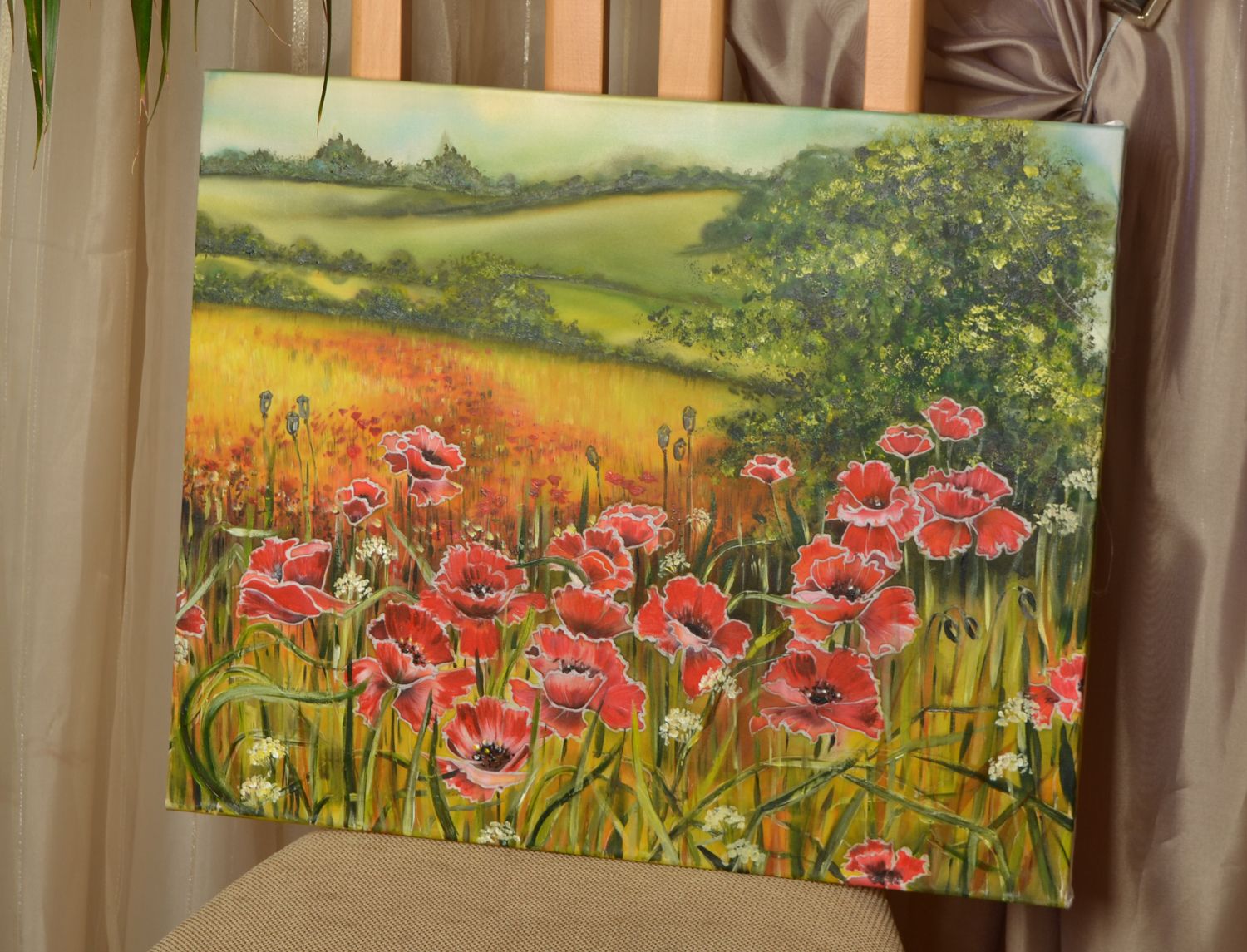 Acrylic painting on chiffon basis Poppy Field photo 1
