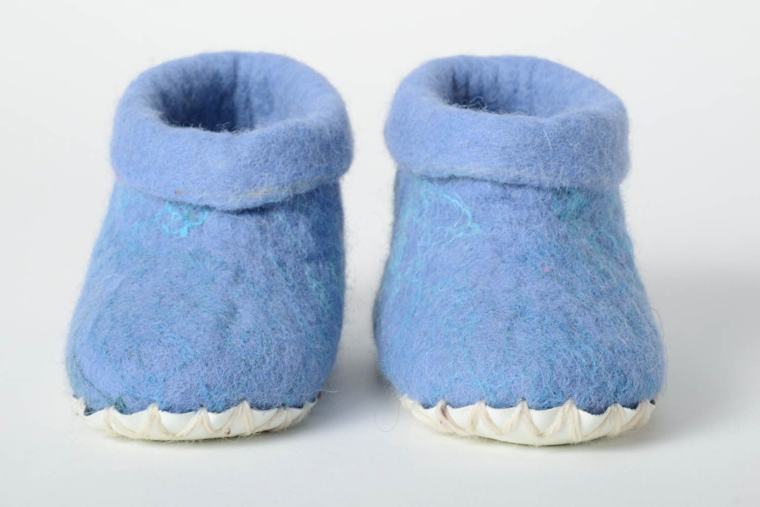 Pantoufles en laine fait main Chaussons laine bleus Accessoire enfant original photo 2
