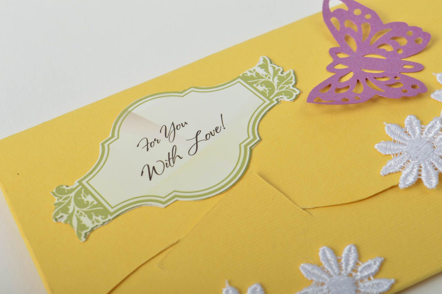 Конверт ручной работы конверт для денег поздравительный конверт желтый фото 4