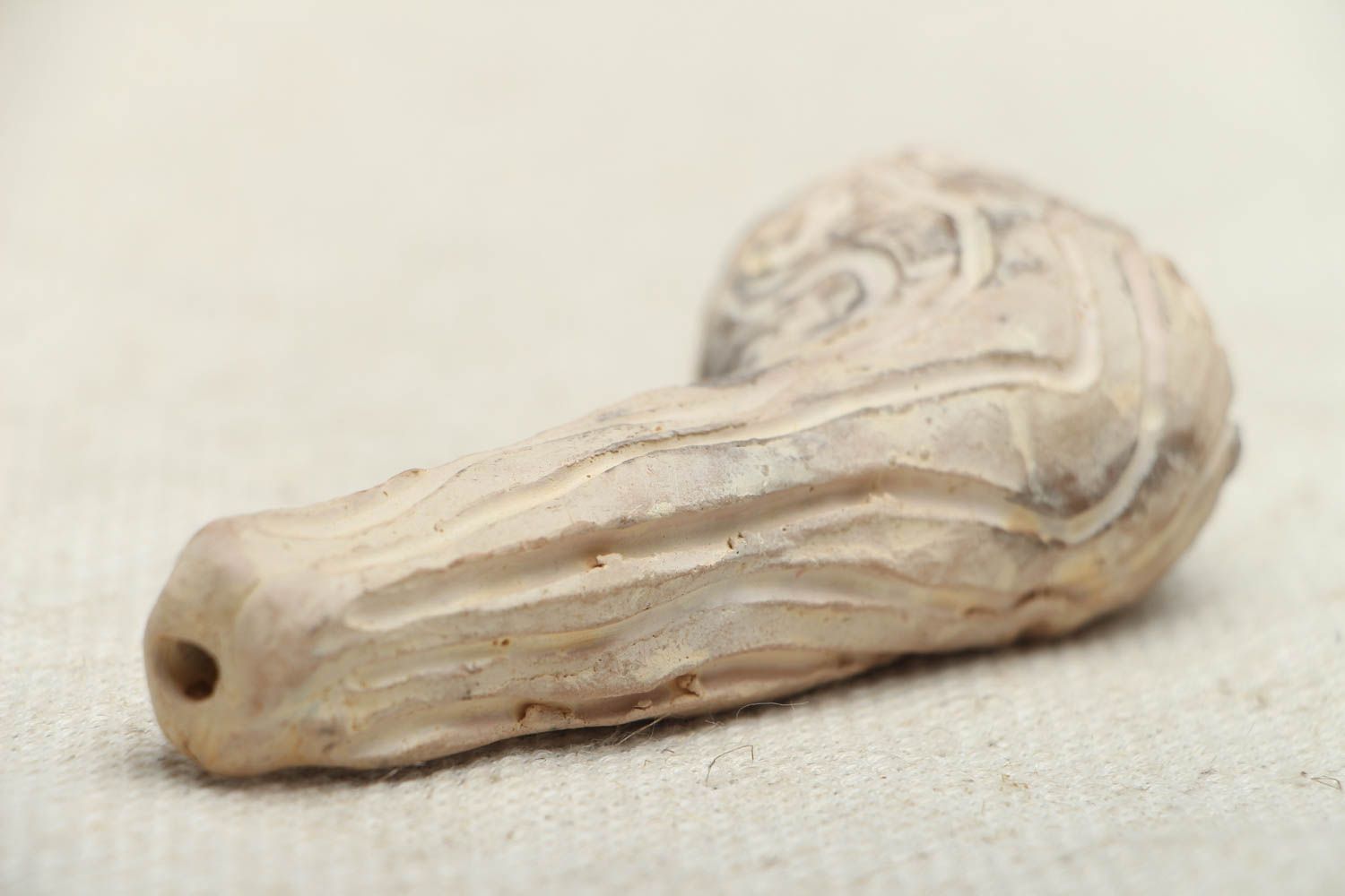 Pipe céramique blanche décorée faite main photo 3