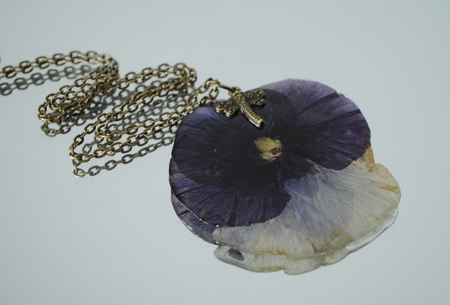 Pendant made from natural flowers Pansies photo 1