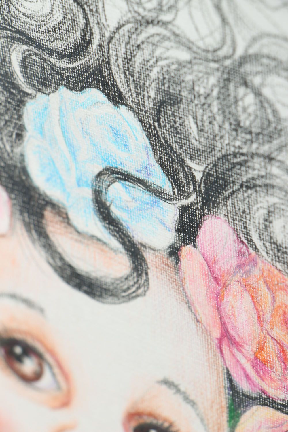 Peinture aux crayons de couleur Fille avec roses  photo 3