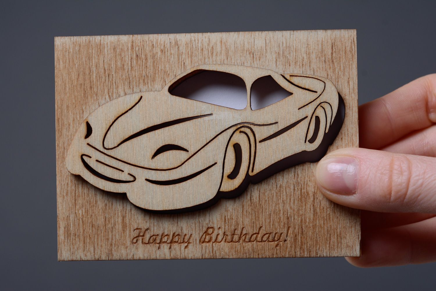 Petite carte d'anniversaire en bois faite main pour homme Happy birthday photo 5