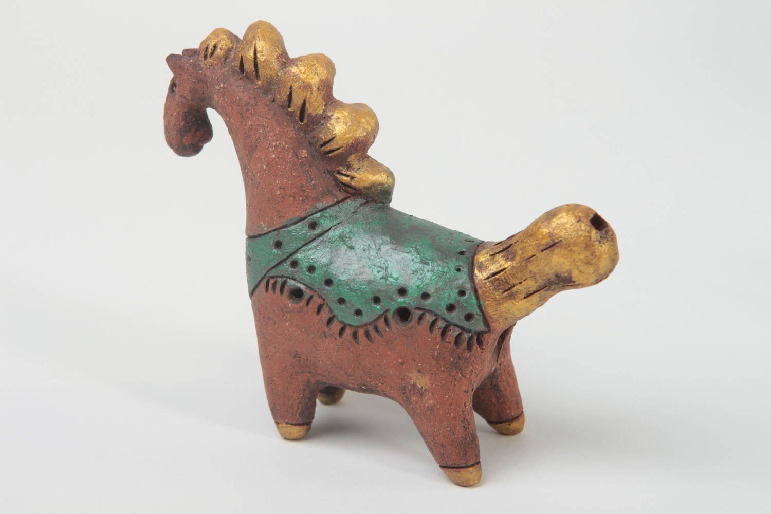 Handmade whistle made of clay stylish eco toy unusual music toy horse photo 3
