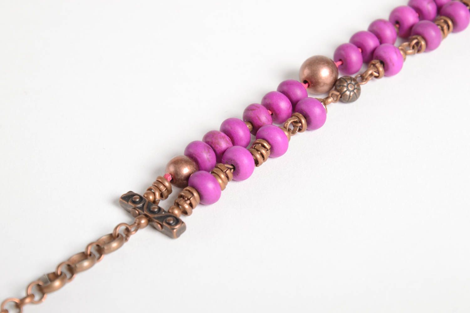 Festive handmade pink beads bracelet gemstone bracelet in two layers for women photo 5