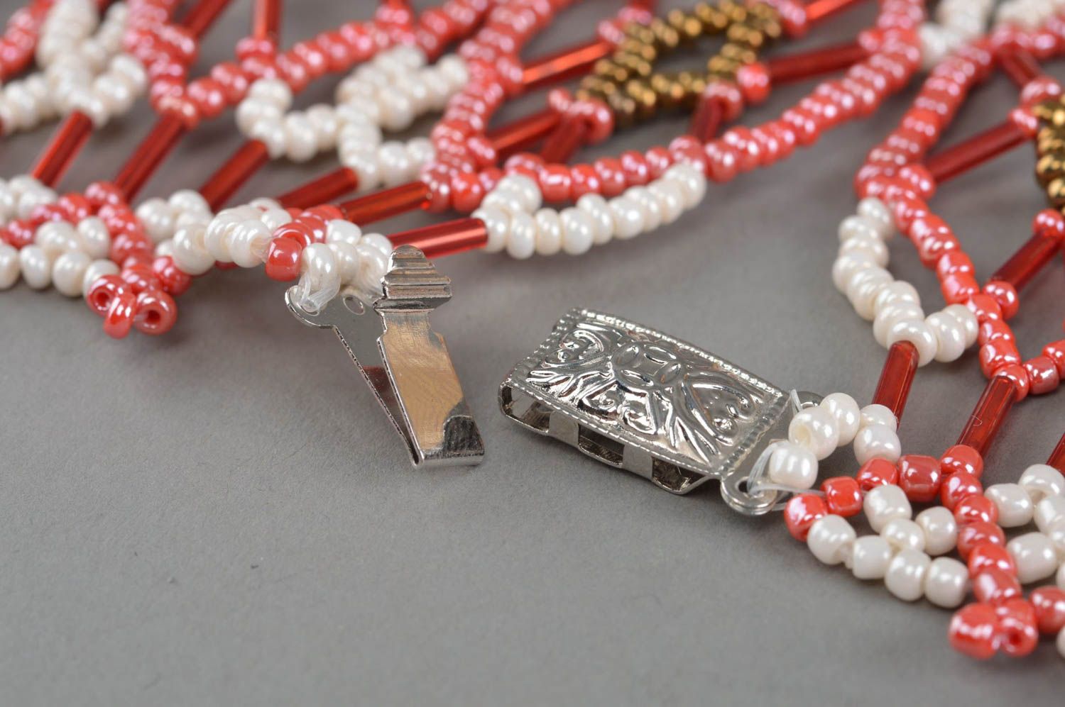 Handmade Collier in Rot Weiß originell Designer Halskette Geschenk für Damen foto 4
