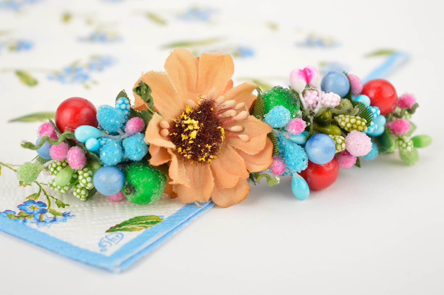 Beautiful handmade hair clip plastic barrette flowers in hair small gifts photo 1