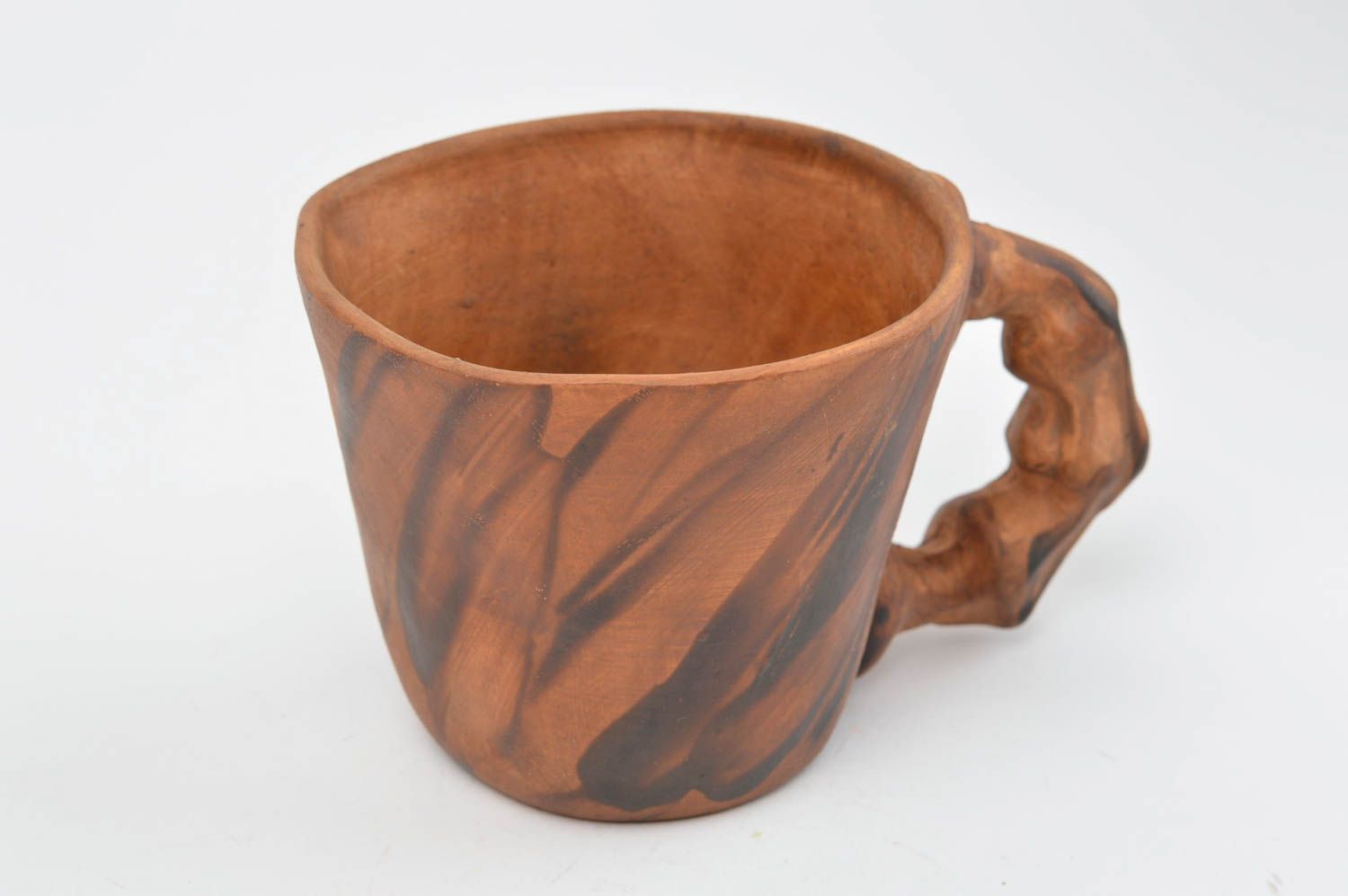 Clay handmade coffee 3 oz cup with handle and no pattern photo 3