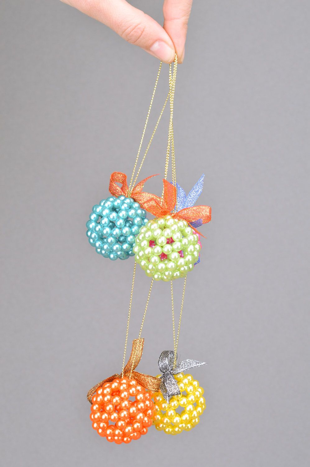 Bright festive handmade woven bead interior pendants set 5 items photo 3