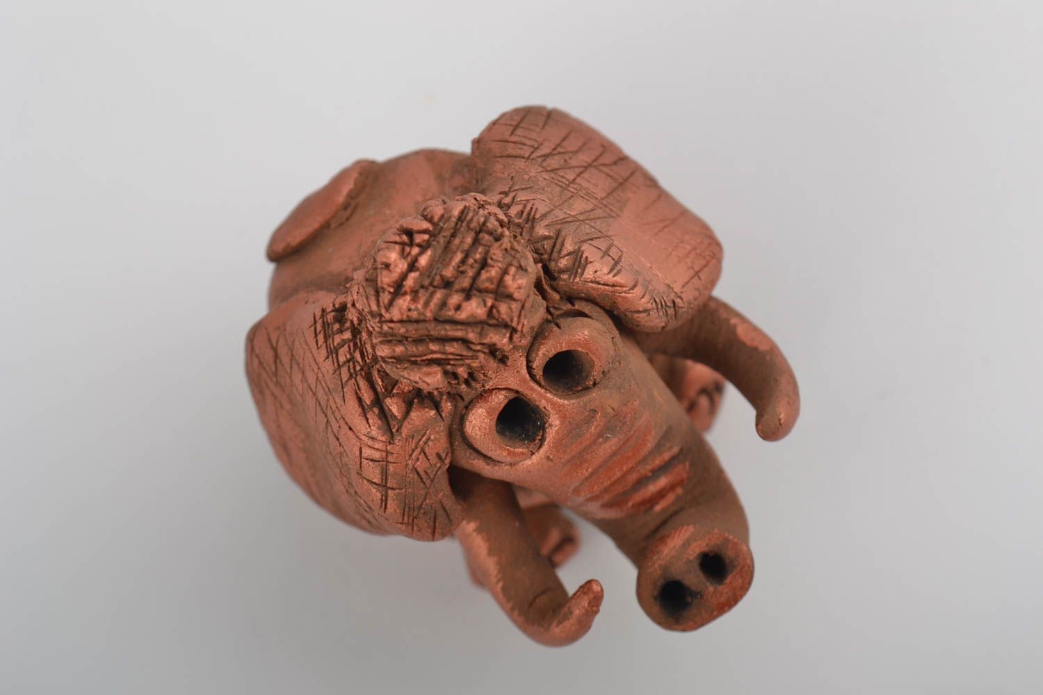Handmade unusual decorative clay figurine in shape of elephant  photo 5
