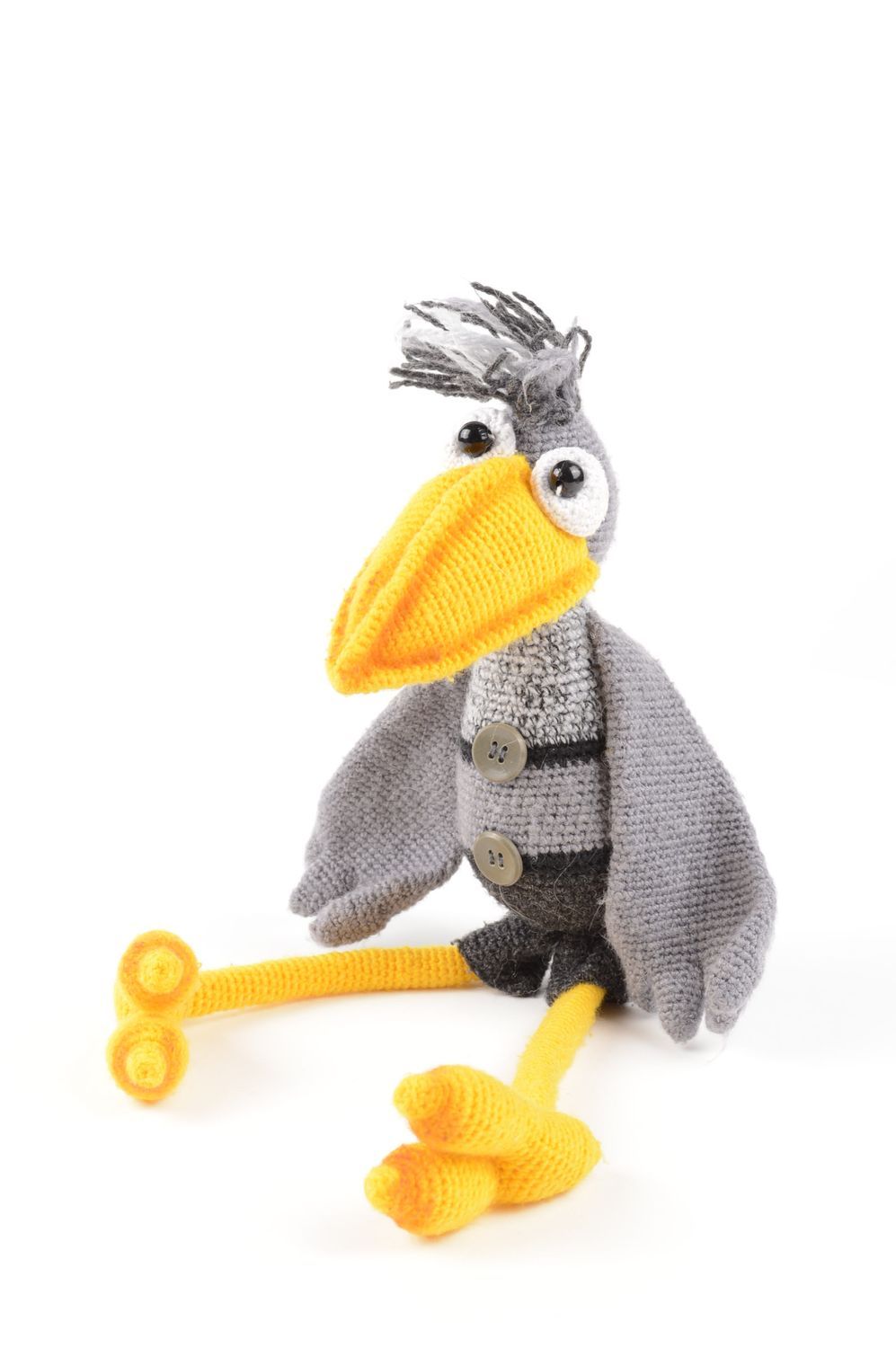 Peluche tricotée Jouet fait main corbeau laine design Cadeau pour enfant photo 4