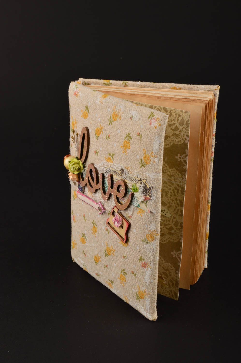 Carnet de notes fait main Cahier de notes beige à fleurs Cadeau pour femme photo 2