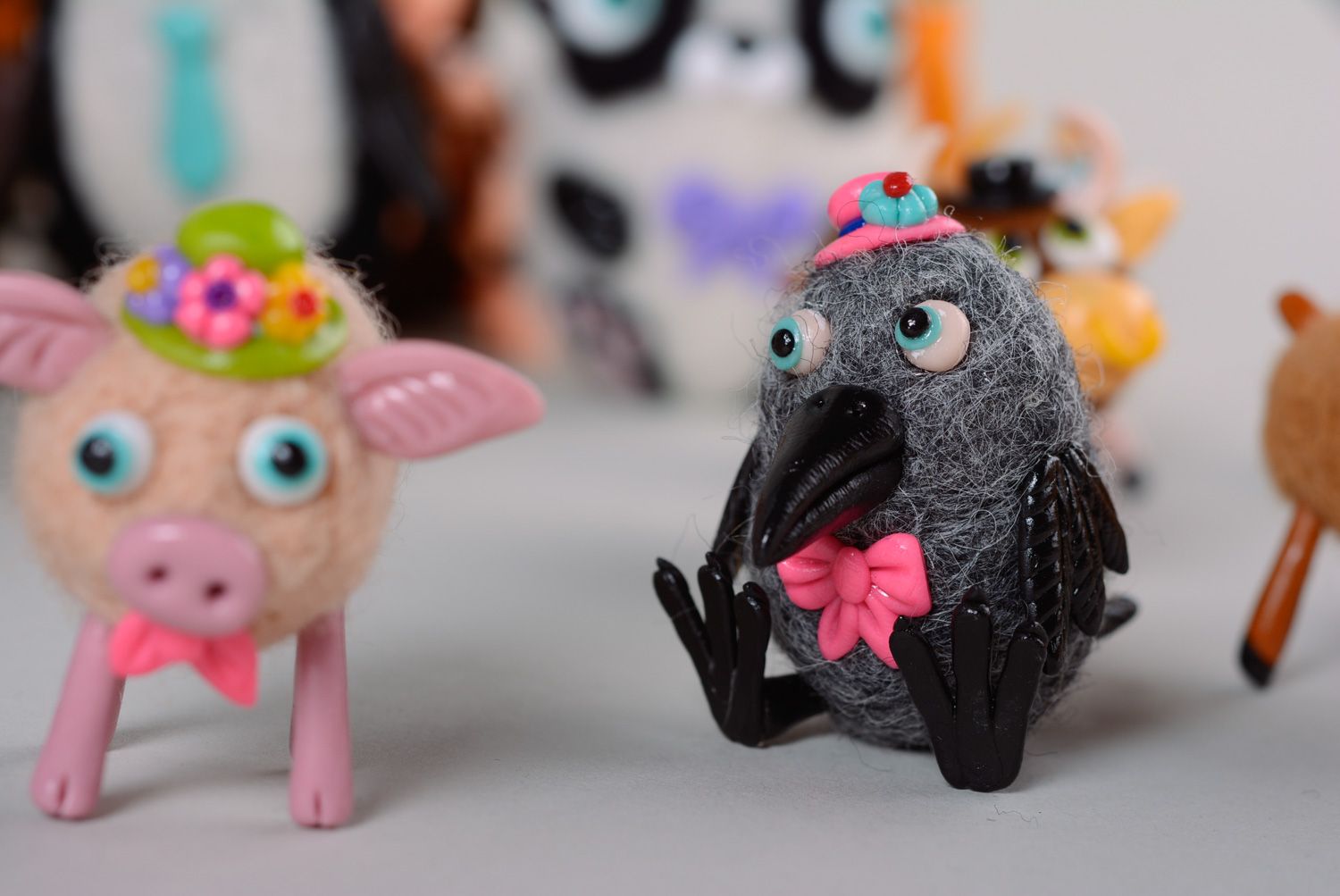 Miniature handmade wool felted figurine Crow photo 4