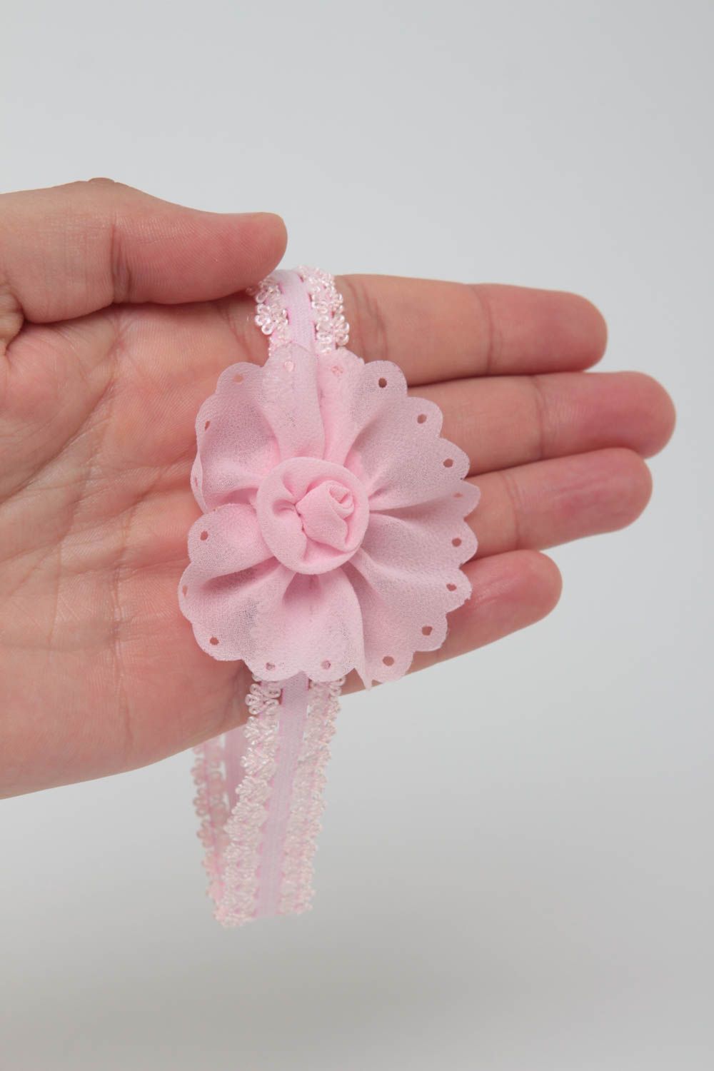 Rosa Haarband mit Blume handgemachter Schmuck Haar Accessoire für Baby zart foto 5
