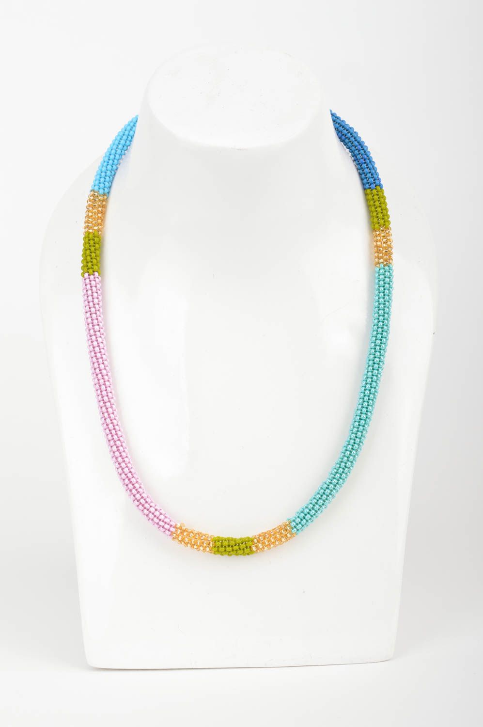 Bright stylish homemade designer beaded cord necklace for fashionistas photo 1