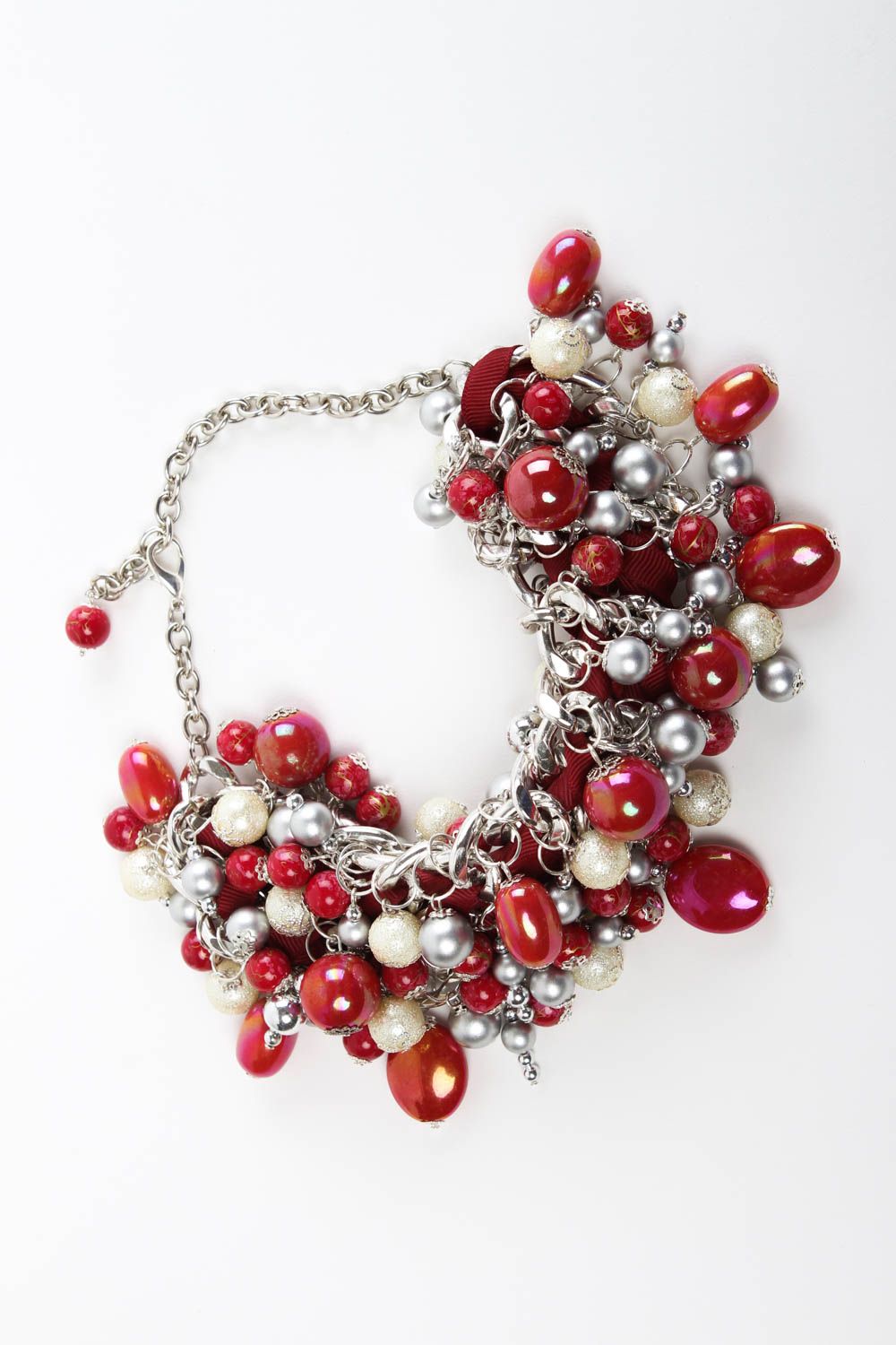 Collier perles fantaisie fait main Bijou rouge Accessoire original Cadeau femme photo 1