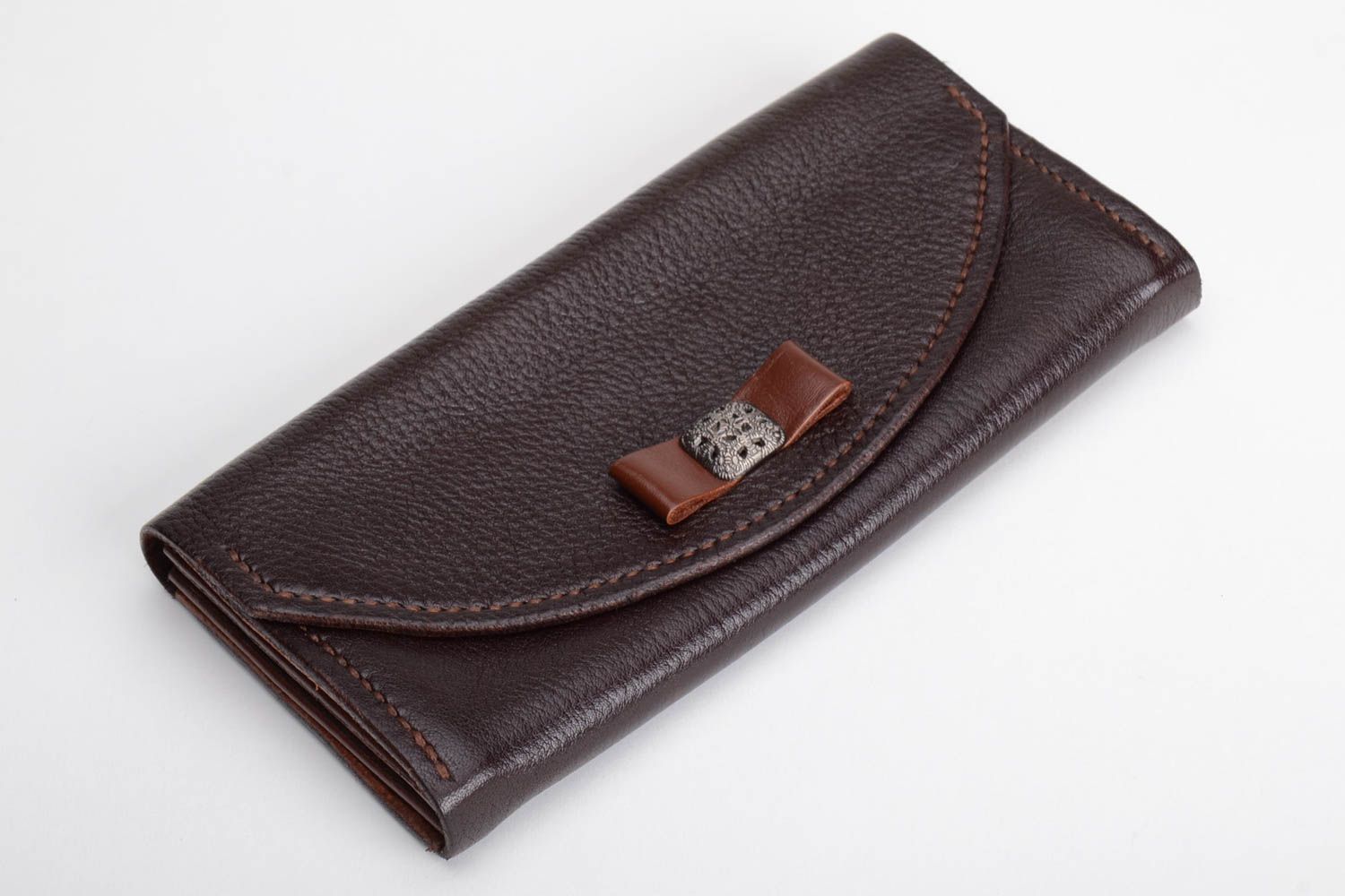 Beautiful women's brown handmade designer genuine leather purse with stud photo 2