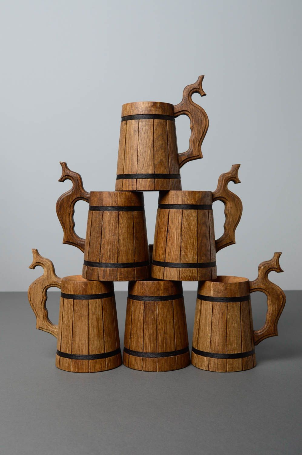 Sei tazze di legno decorative fatte a mano calici di legno bicchieri da birra
 foto 1