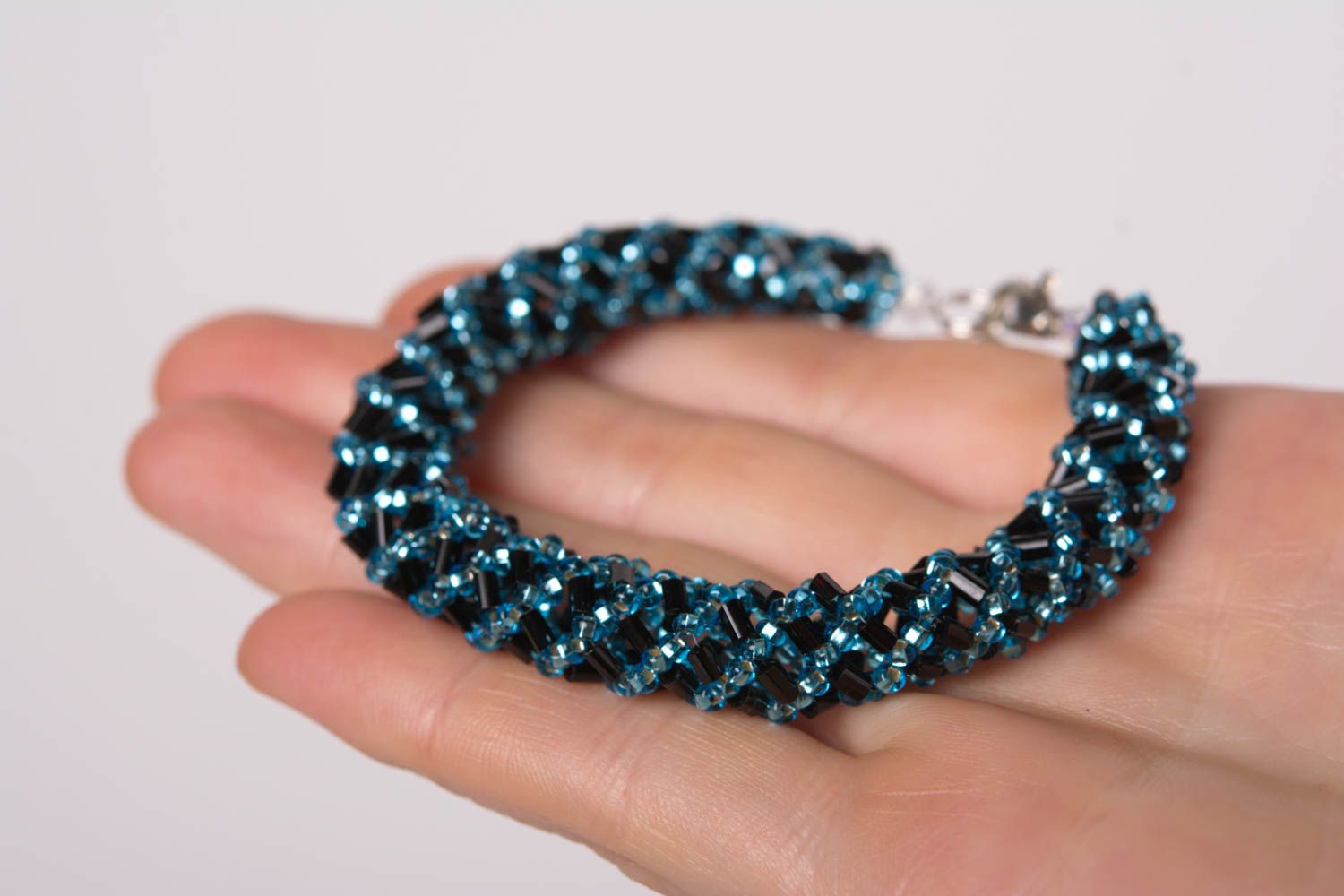 Handmade black and dark blue beads cord bracelet for women photo 4