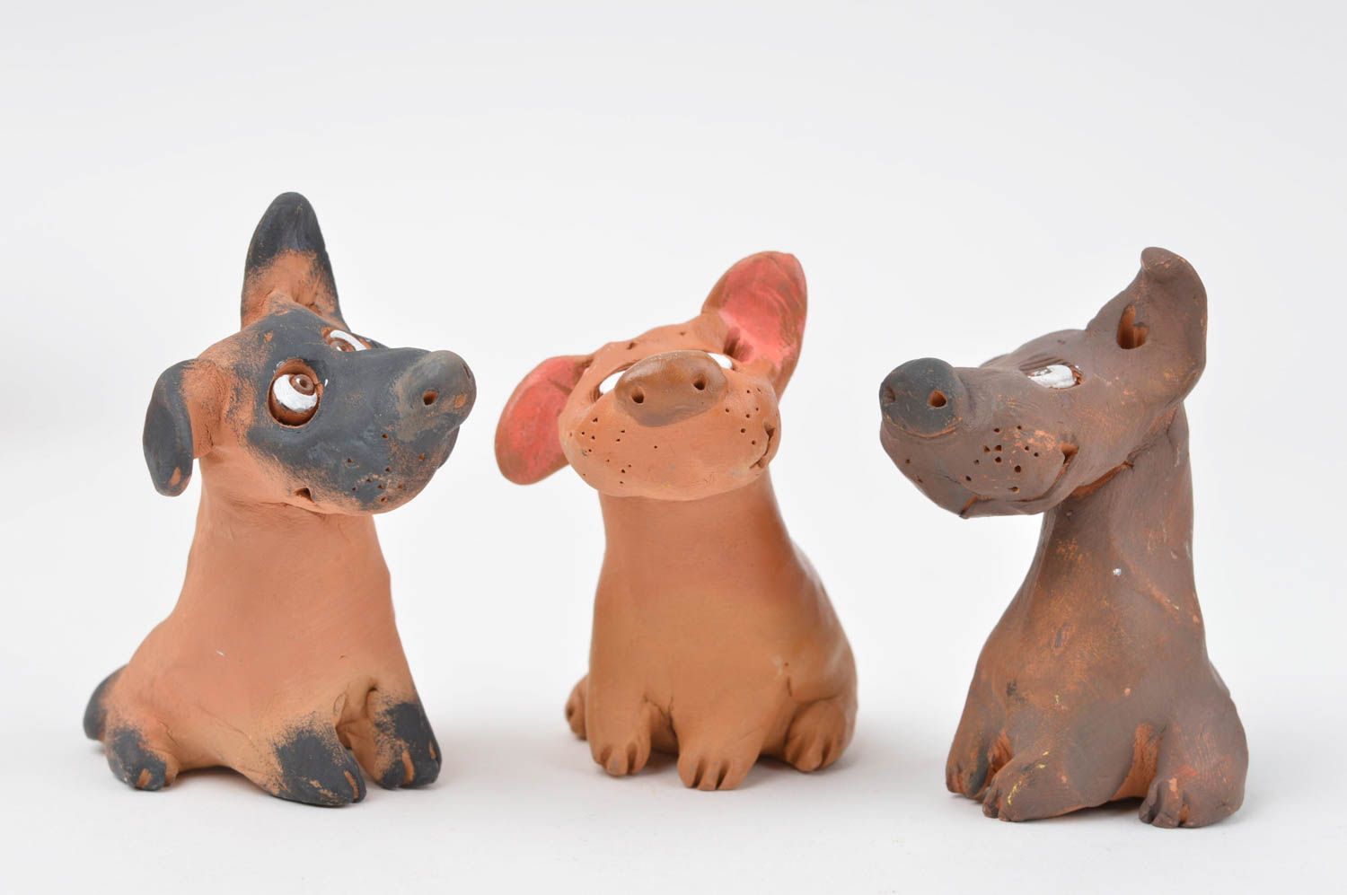 Handmade ceramic figurines 3 cute clay dogs unusual statuettes home decor photo 3