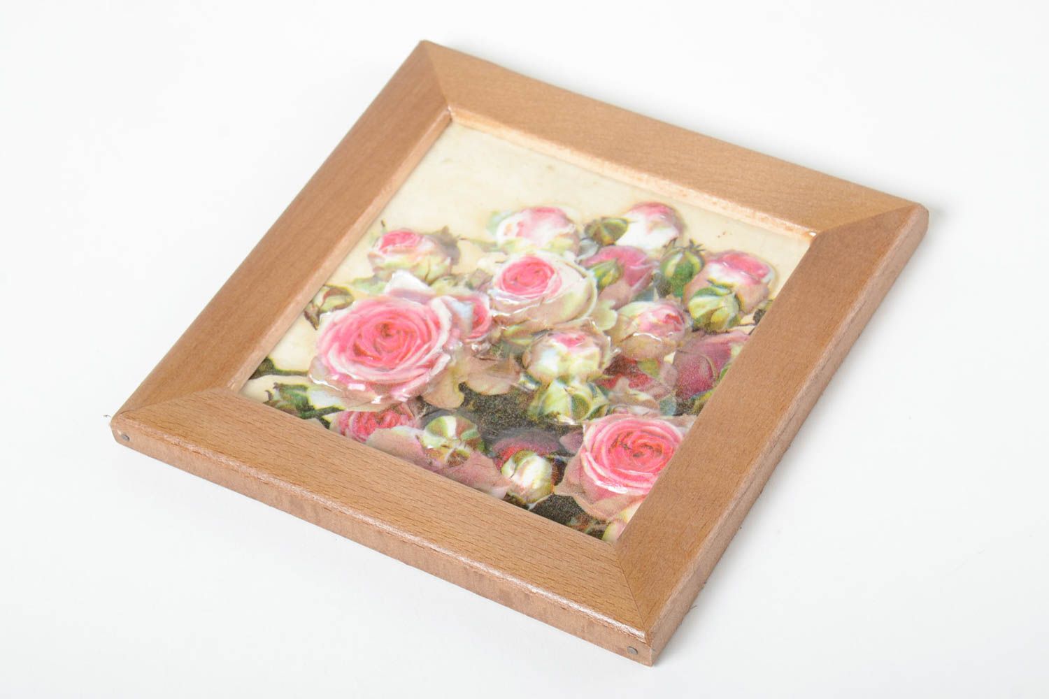 Petit Tableau carré fait main avec fleurs roses Décoration maison design photo 2
