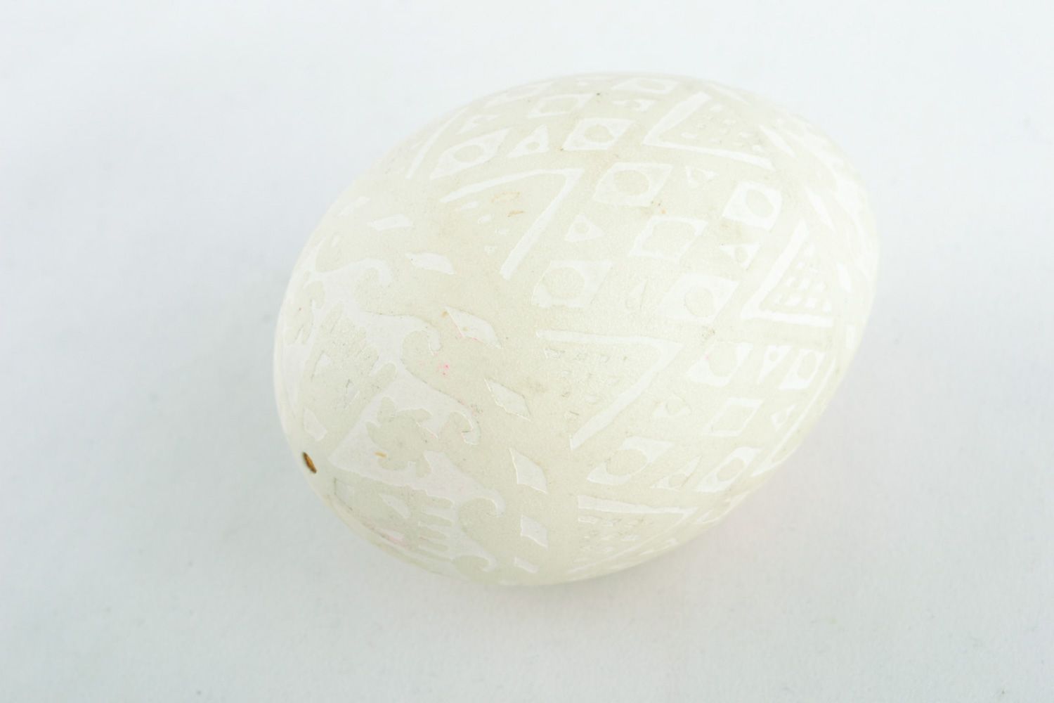 Handmade tender white Easter egg decorated using acid etching technique  photo 5