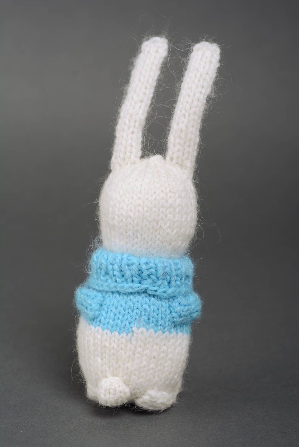 Handmade designer acrylic and wool knitted soft toy hare for children photo 3