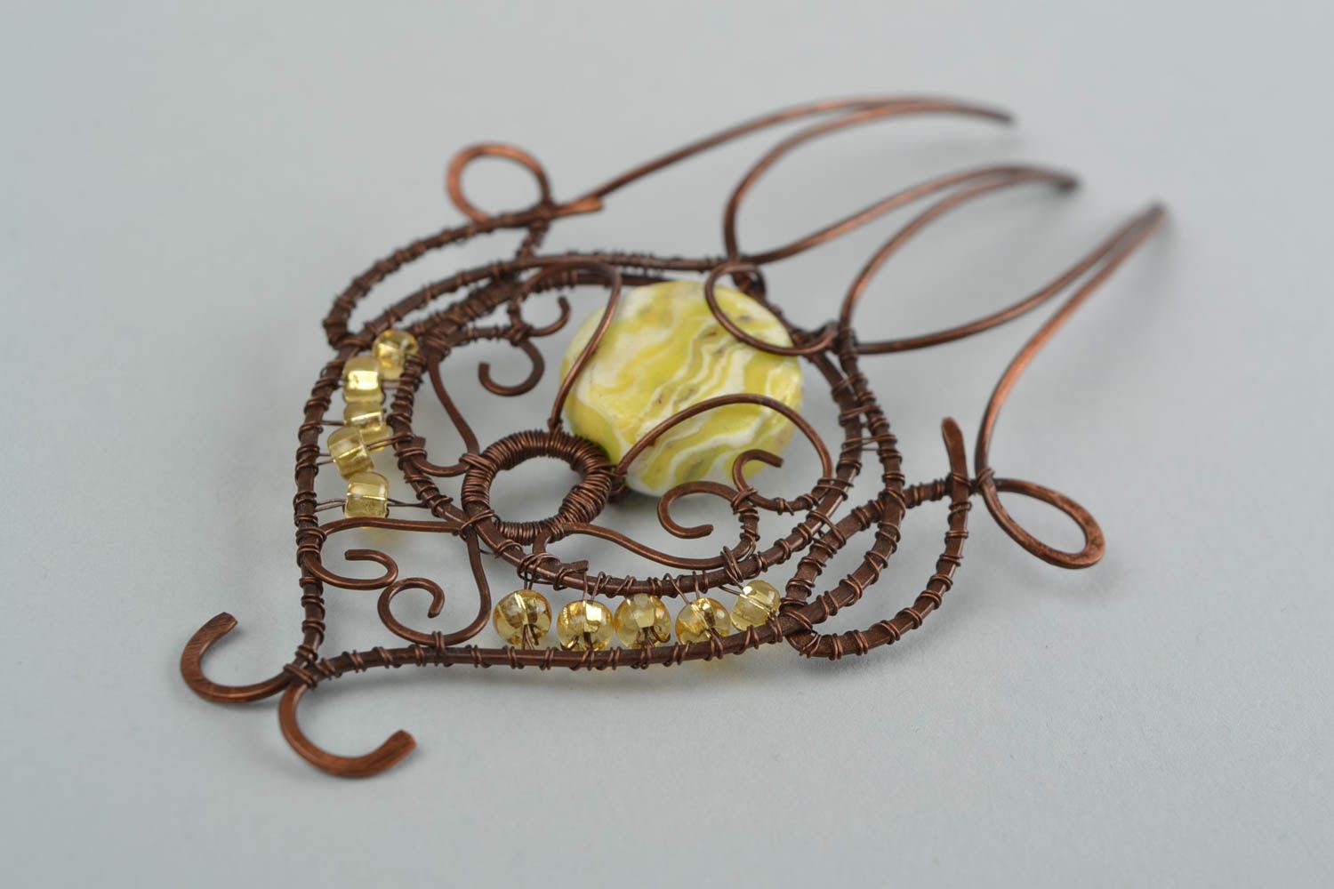 Schöner Haarkamm aus Kupfer Wire Wrap Technik mit Polymerton handmade foto 4
