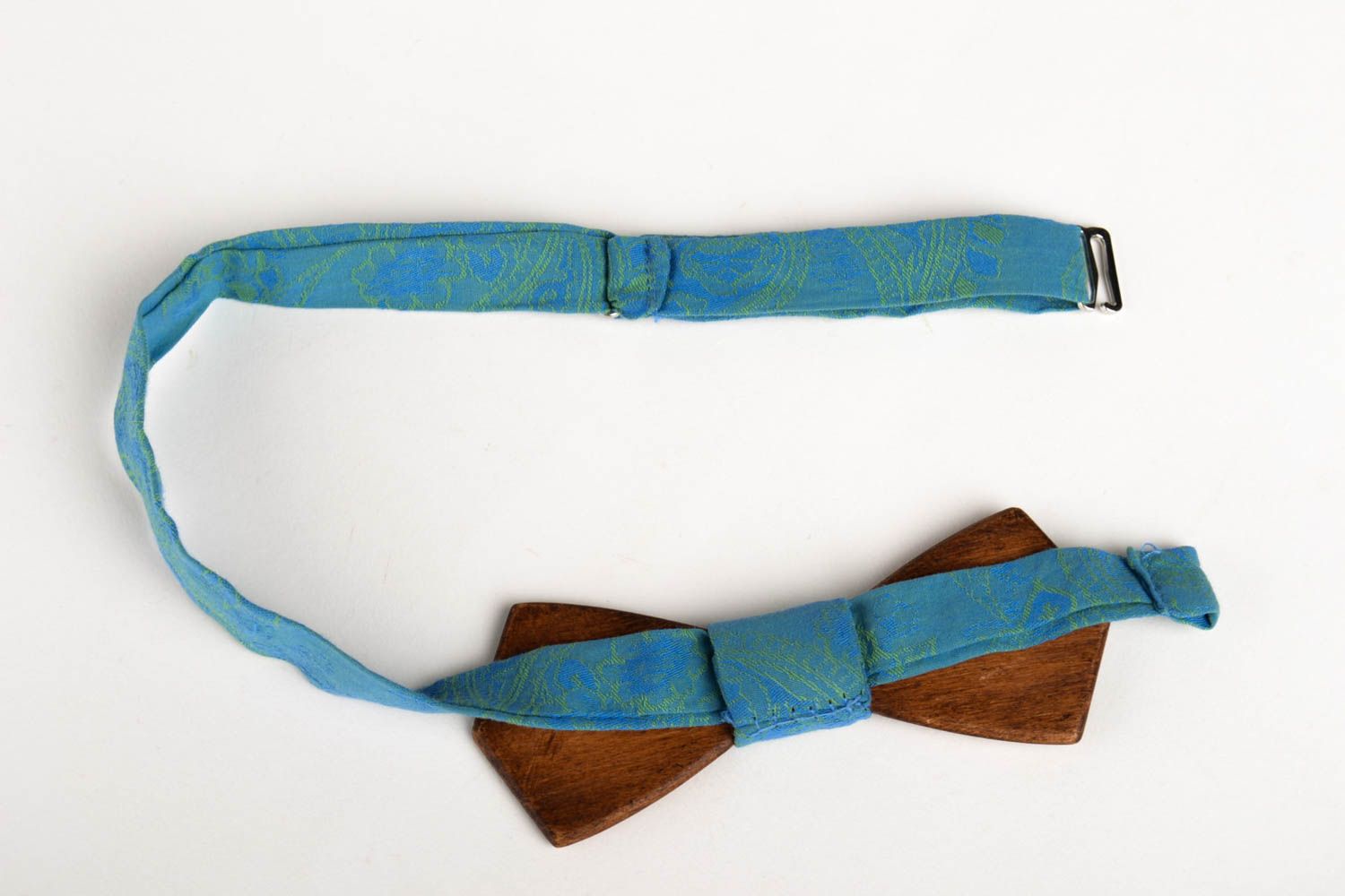 Corbata de lazo azul de madera artesanal pajarita moderna accesorio unisex foto 2