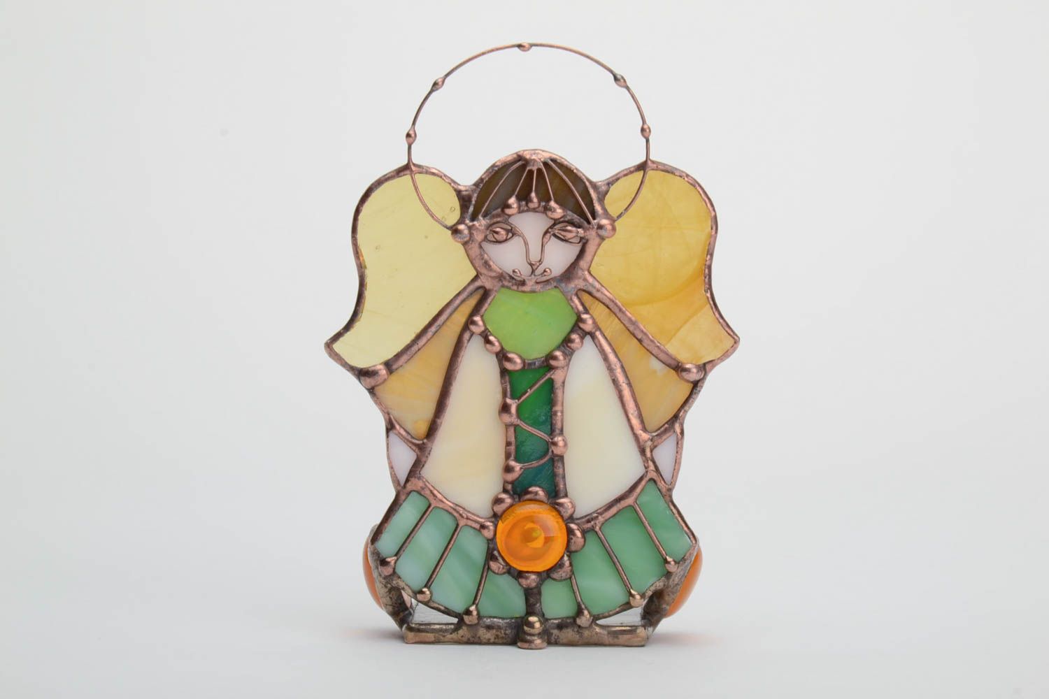 Handmade small tender stained glass candle holder Angel interior decoration photo 2