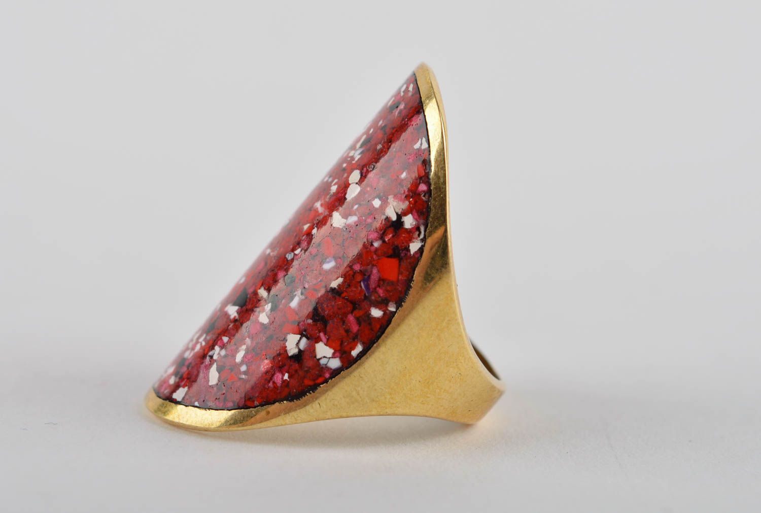 Кольцо ручной работы украшение из латуни модное кольцо красное большое фото 4