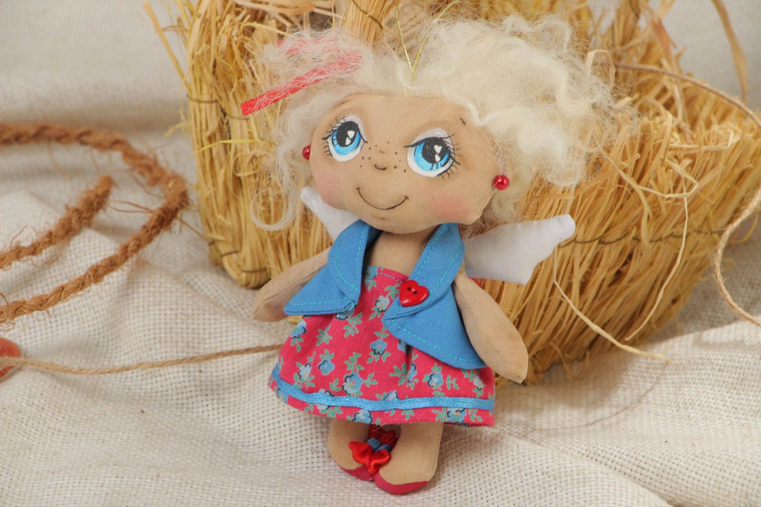 Little handmade painted coffee doll made of cotton fabric with coffee aroma photo 1