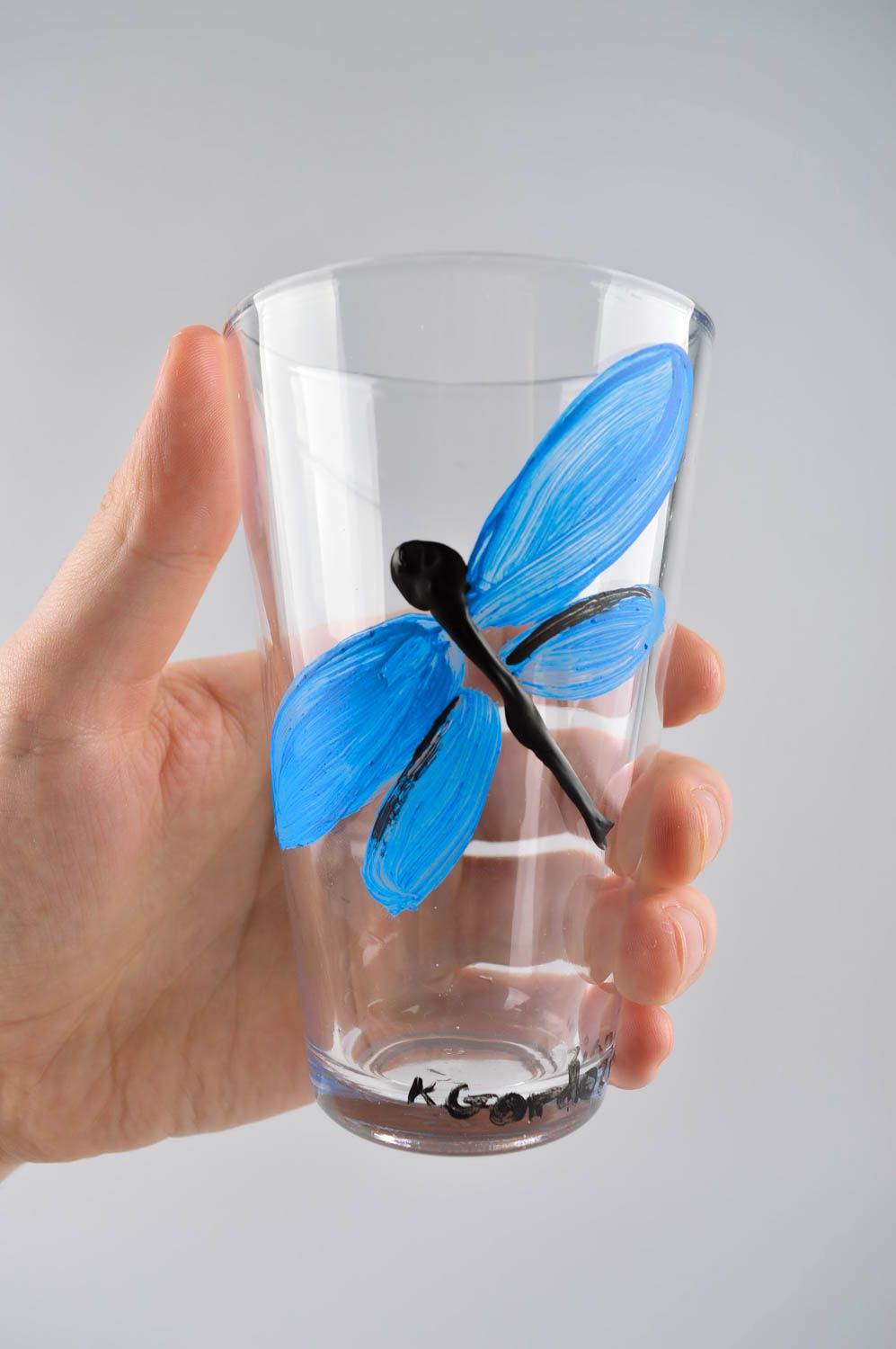 Красивый стакан с росписью ручной работы стеклянный стакан расписная посуда  фото 5