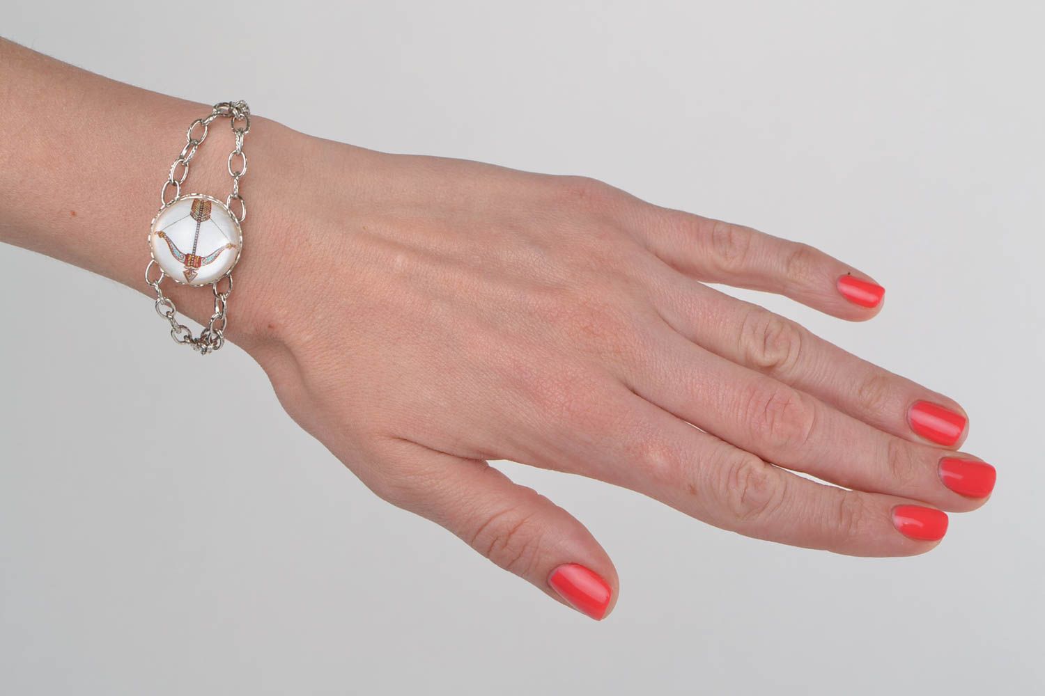 Bracelet chaîne métallique avec verre fait main original pour Capricorne photo 1