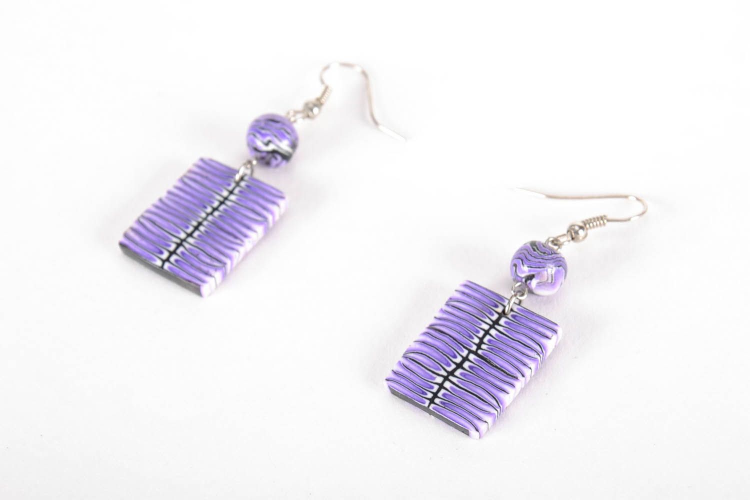 Purple Earrings Made of Polymer Clay photo 1