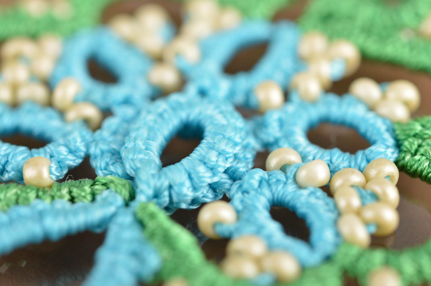 Ensemble de bijoux frivolité faits main boucles d'oreilles et bracelet vert-bleu photo 3