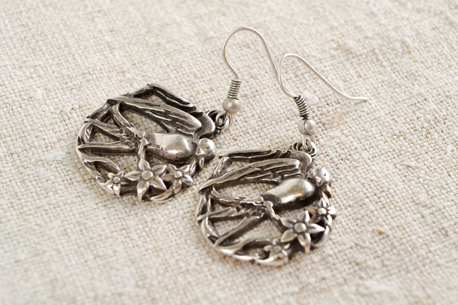 Long handmade earrings swallow bird charms metal woman accessory designer gift photo 1