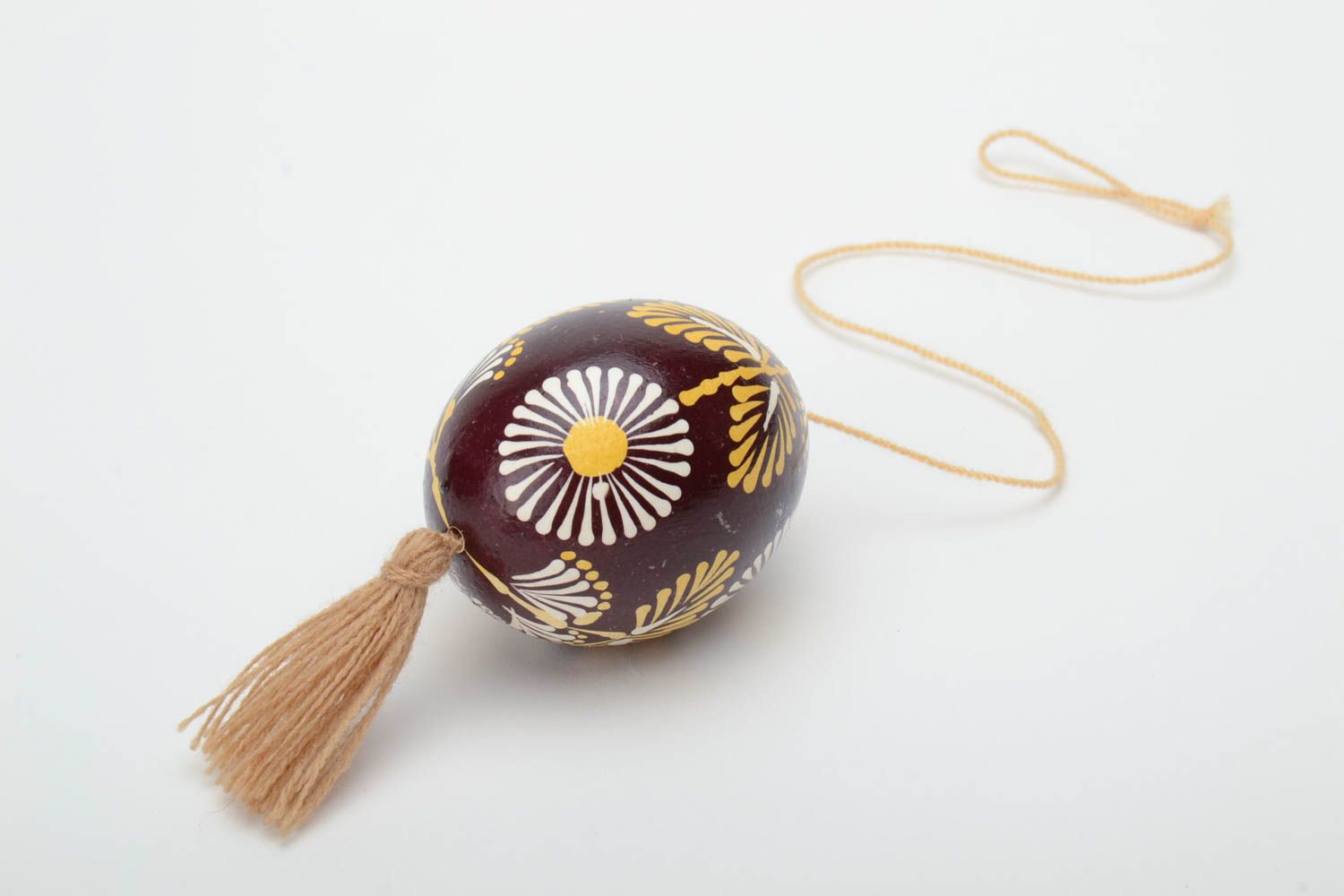 Handmade painted Easter egg with tassel for interior decor photo 4